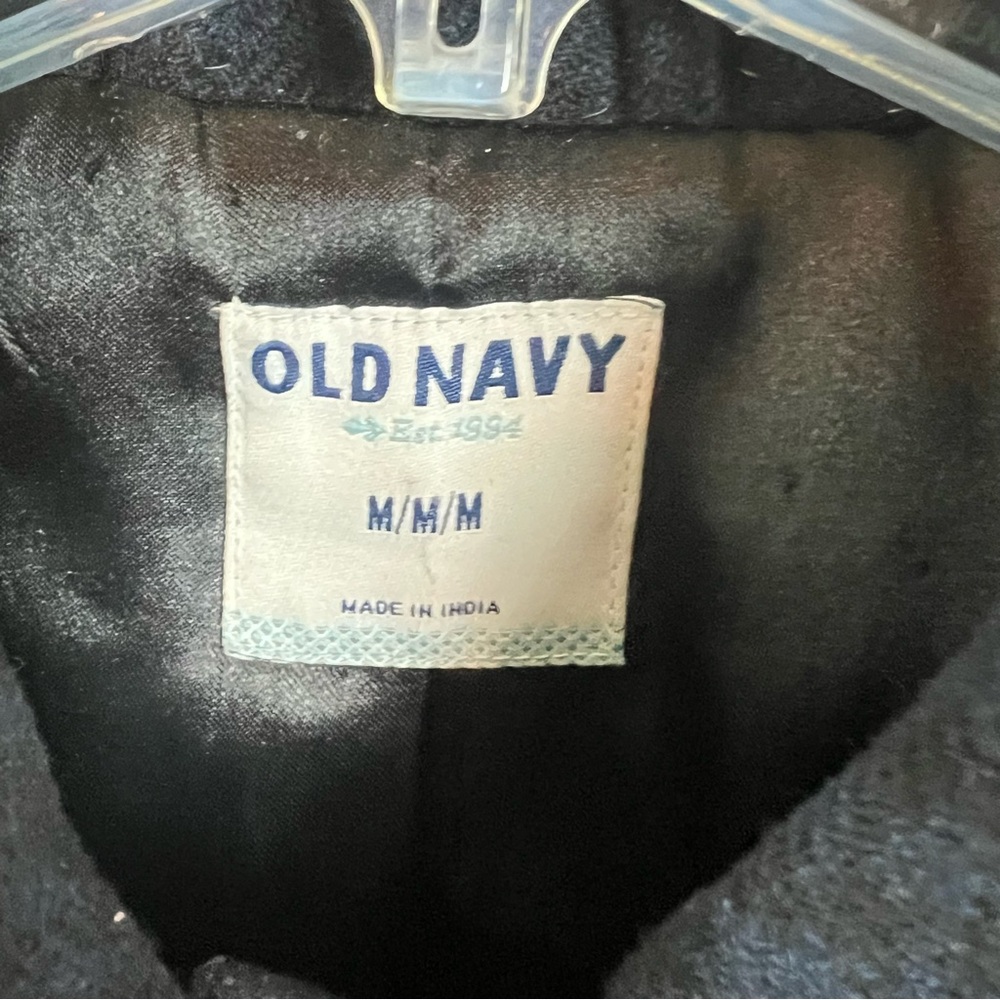 Old Navy Plaid Wool Blend Pea Coat Ruffle Medium Academia Pockets Navy Black - Picture 6 of 10
